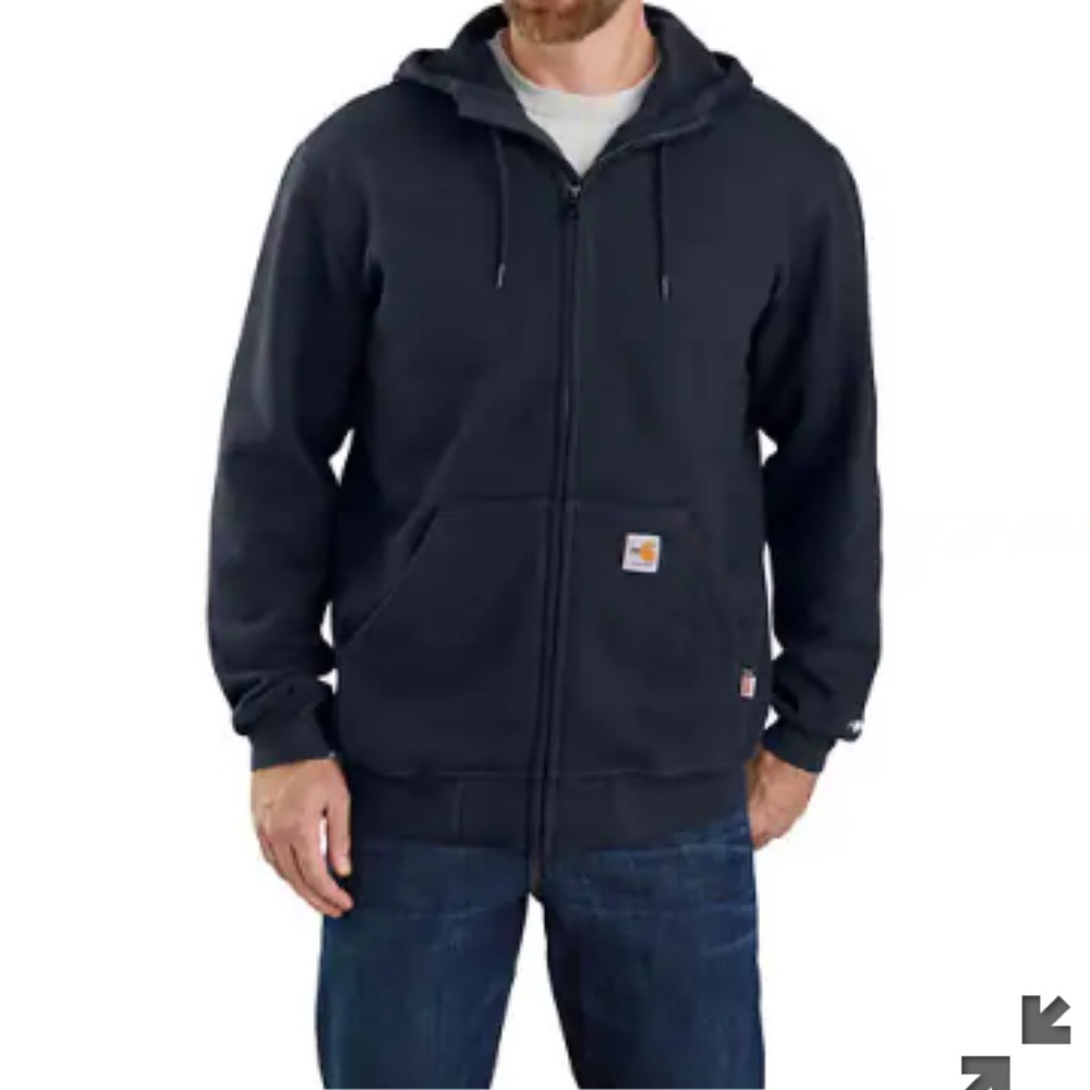 Carhartt flame resistant force loose fit zip up navy blue hoodie medium tall